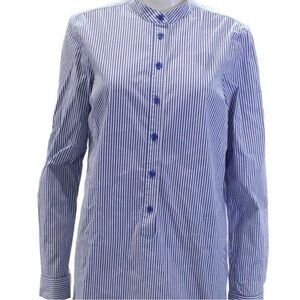 Michael Kors Blue and White Striped Mandarin-Collar Button Shirt
